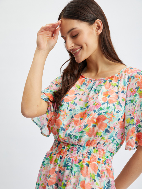 Orsay Rdeče-krem ženska cvetlična obleka ORSAY