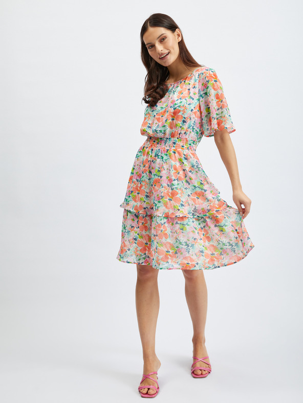 Orsay Rdeče-krem ženska cvetlična obleka ORSAY