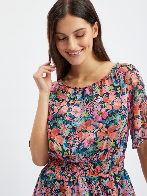 Orsay Rdeče-črna ženska cvetlična obleka ORSAY