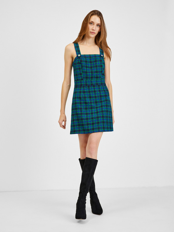 Orsay Temno modra ženska karirasta obleka ORSAY