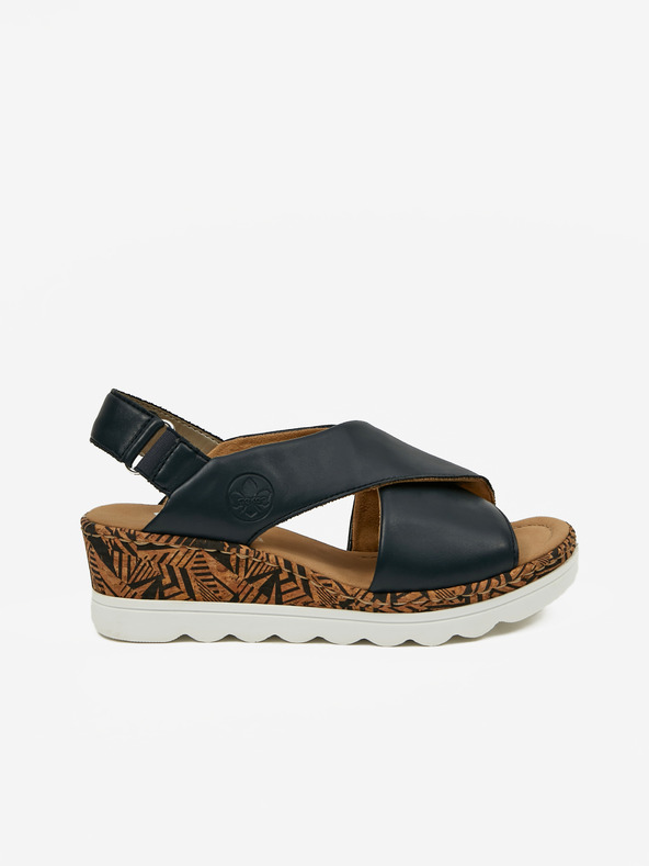 Rieker Temno modri ženski sandali s klinom Rieker