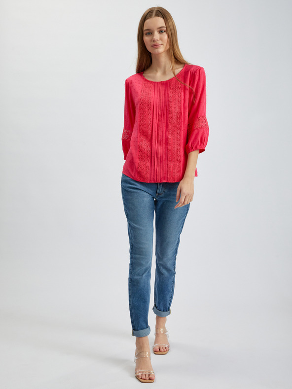 Orsay Temno rožnata ženska bluza s čipko ORSAY