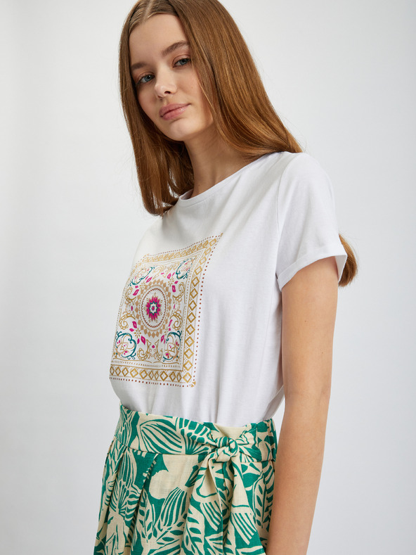 Orsay Krem-zeleno žensko vzorčasto ovito midi krilo z dodatkom lanu ORSAY