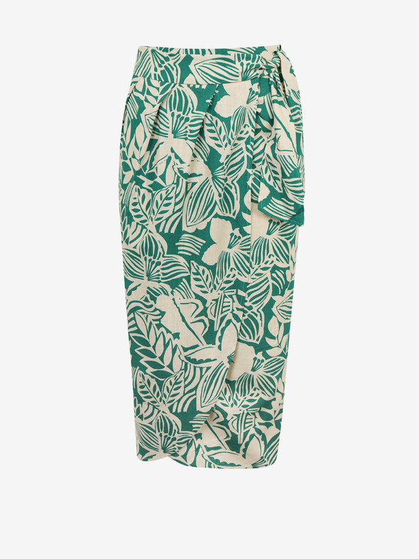 Orsay Krem-zeleno žensko vzorčasto ovito midi krilo z dodatkom lanu ORSAY