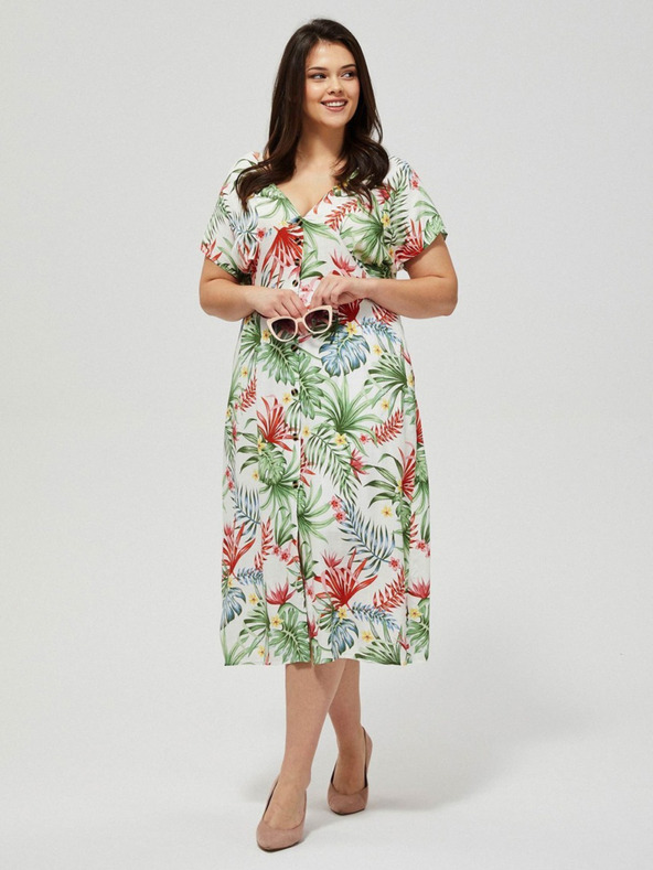Moodo Bela poletna obleka s tropskim vzorcem Moodo