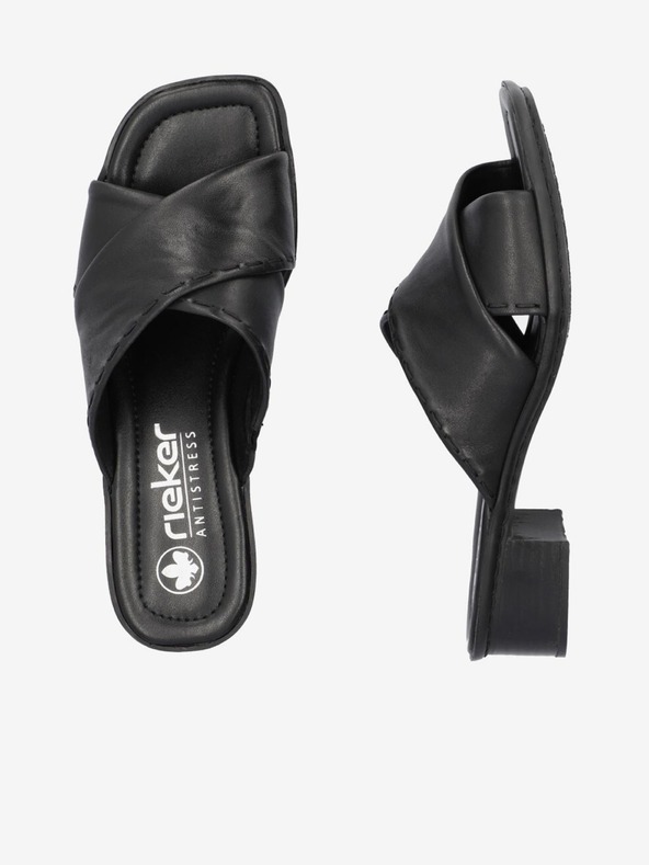 Rieker Črni ženski usnjeni copati Rieker