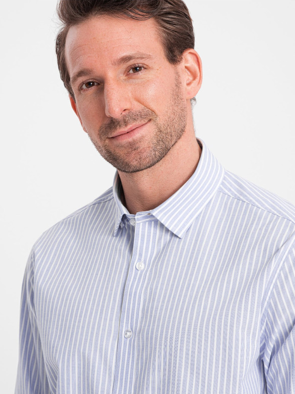 Ombre Clothing Svetlo modra moška črtasta srajca Ombre Clothing