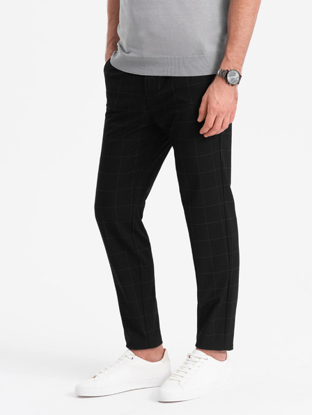 Ombre Clothing Črne moške kariraste hlače Ombre Clothing