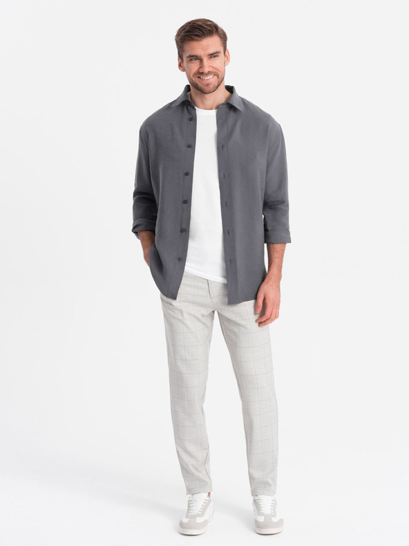 Ombre Clothing Svetlo sive moške kariraste hlače Ombre oblačila