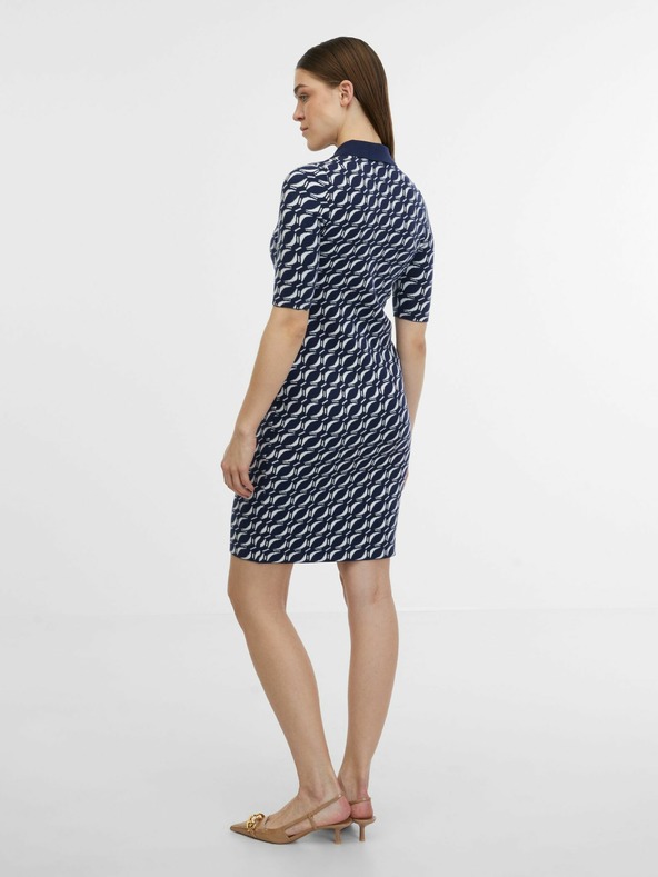 Orsay Temno modra ženska vzorčasta puloverska obleka ORSAY