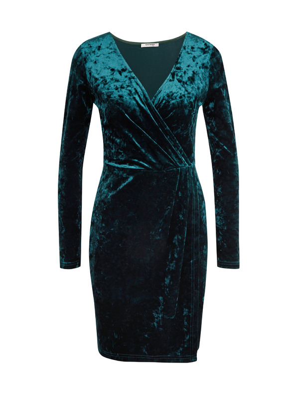 Orsay Temno zelena ženska žametna obleka ORSAY