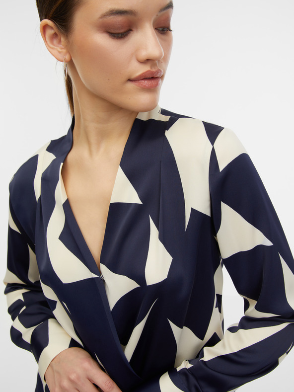 Orsay Kremasta in modra ženska vzorčasta bluza iz satena ORSAY