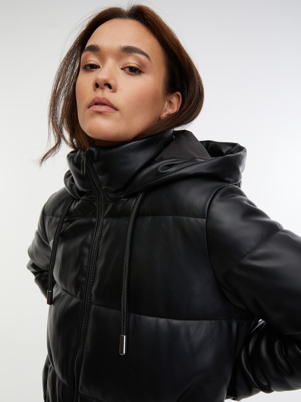 Orsay Črn damski prešivan plašč iz usnja ORSAY