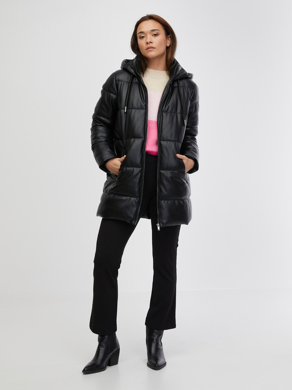 Orsay Črn damski prešivan plašč iz usnja ORSAY