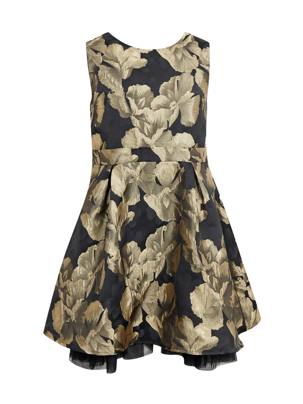 Orsay Dekliška cvetlična obleka v zlati in črni barvi ORSAY