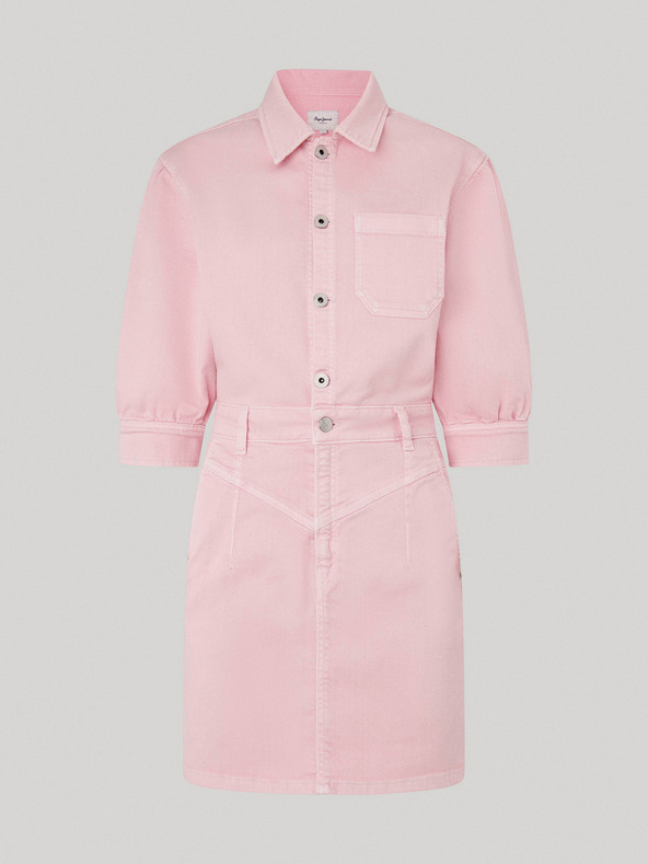 Pepe Jeans Roza Ženska obleka iz džinsa Pepe Jeans Gracie