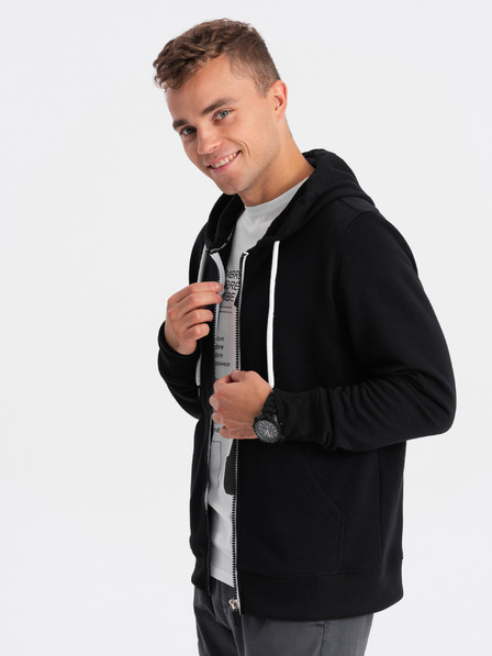 Ombre Clothing Črna moška majica z zadrgo na kapuco Ombre Clothing