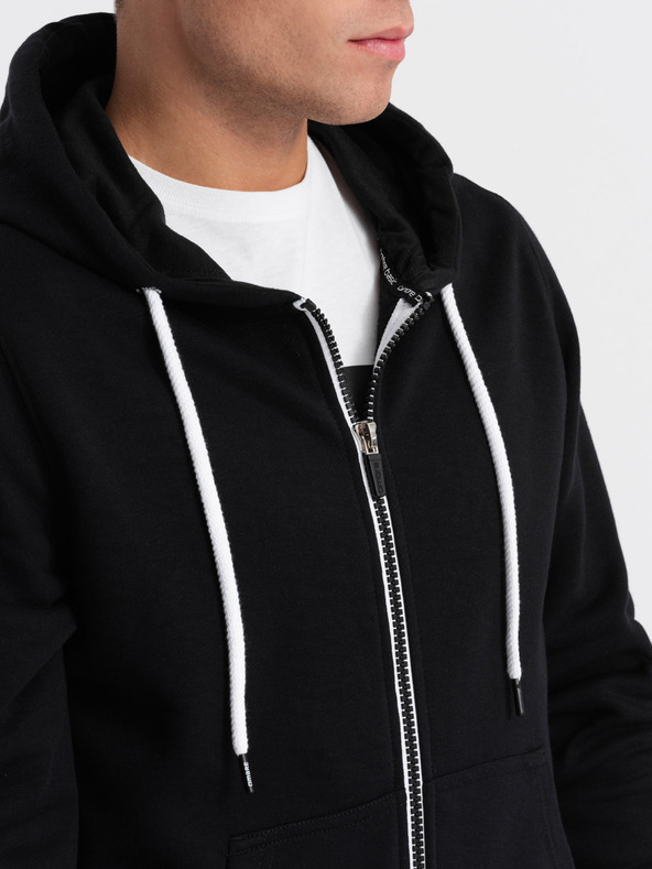 Ombre Clothing Črna moška majica z zadrgo na kapuco Ombre Clothing