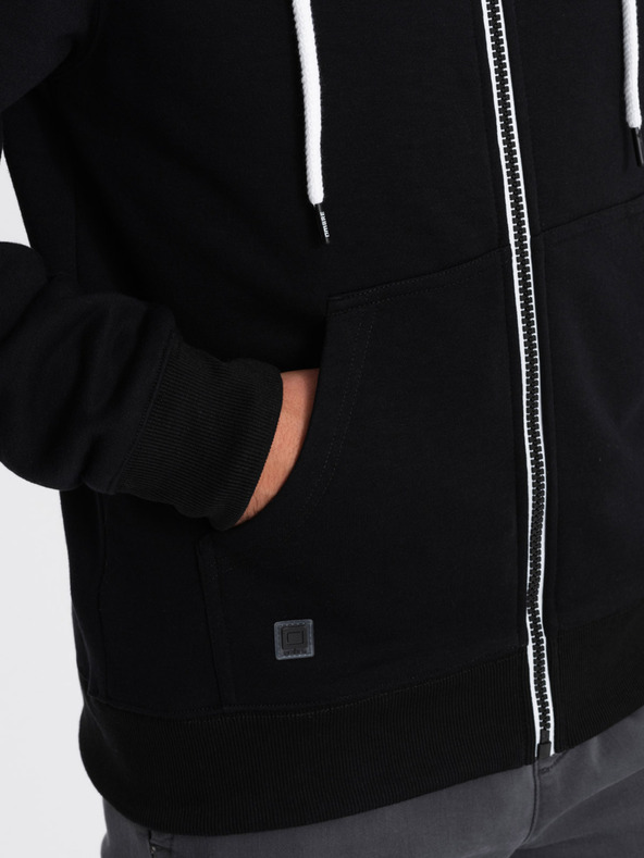 Ombre Clothing Črna moška majica z zadrgo na kapuco Ombre Clothing