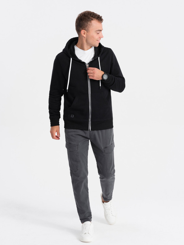 Ombre Clothing Črna moška majica z zadrgo na kapuco Ombre Clothing