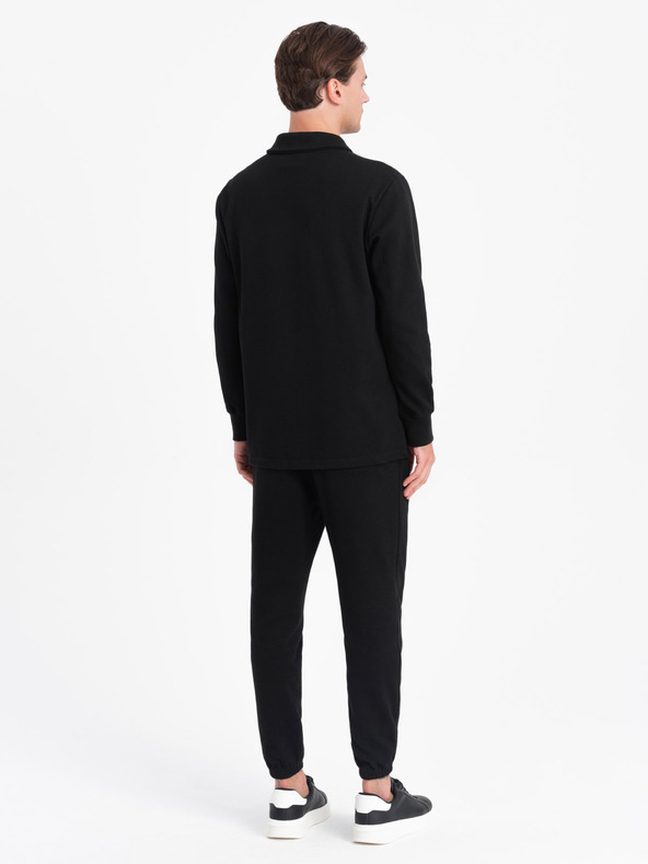 Ombre Clothing Črna moška jopa s polo ovratnikom + hlače Ombre Clothing