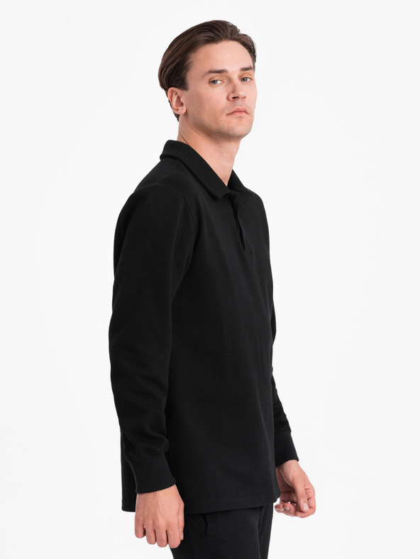 Ombre Clothing Črna moška jopa s polo ovratnikom + hlače Ombre Clothing