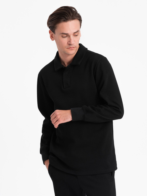 Ombre Clothing Črna moška jopa s polo ovratnikom + hlače Ombre Clothing