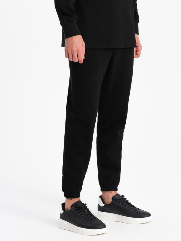 Ombre Clothing Črna moška jopa s polo ovratnikom + hlače Ombre Clothing