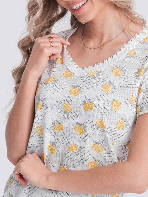 Edoti Edoti Bela in rumena ženska pižama s cvetličnim potiskom