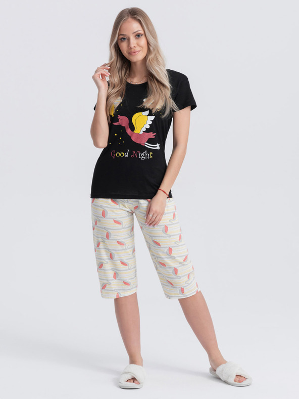 Edoti Kremasta in črna ženska pižama s potiskom Edoti