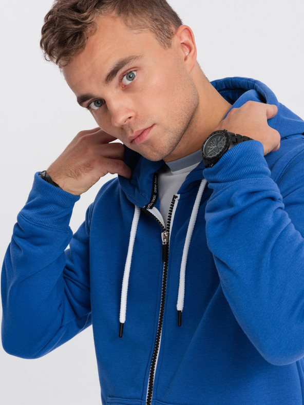 Ombre Clothing Modra moška kapuca z zadrgo Ombre Clothing