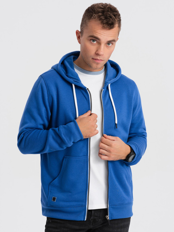 Ombre Clothing Modra moška kapuca z zadrgo Ombre Clothing