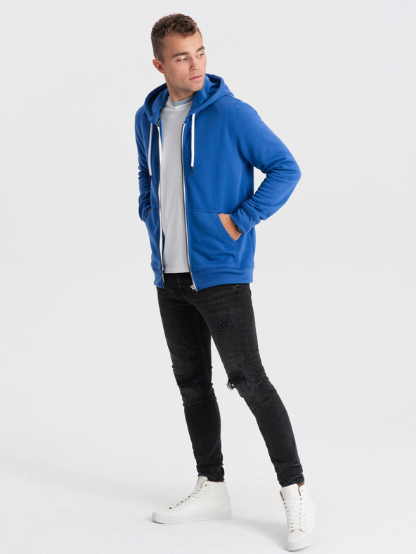 Ombre Clothing Modra moška kapuca z zadrgo Ombre Clothing