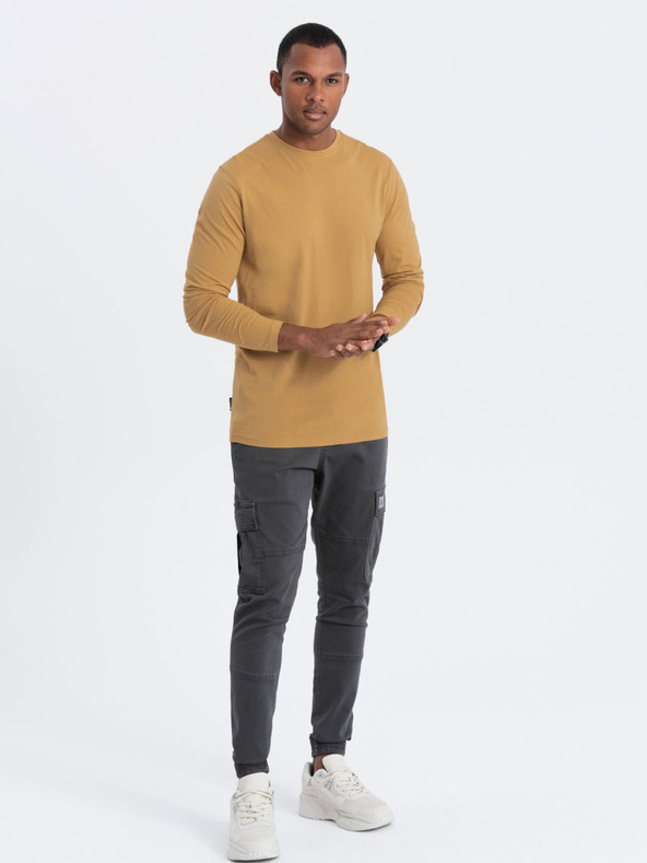 Ombre Clothing Gorčična moška osnovna majica Ombre Clothing