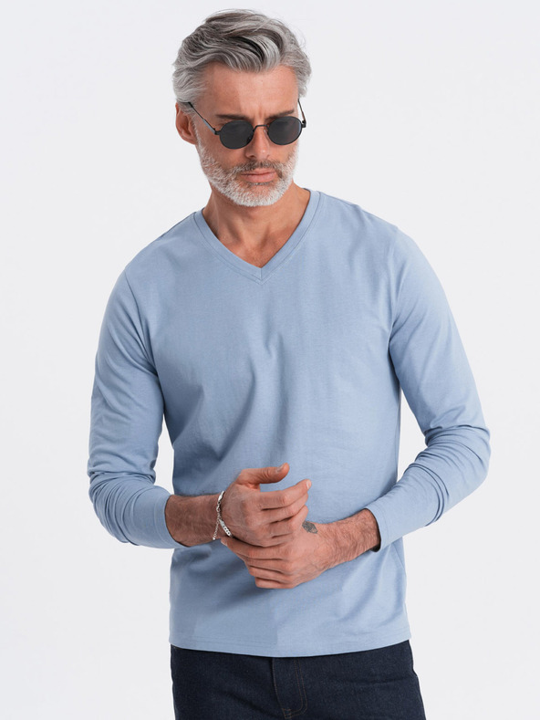 Ombre Clothing Svetlo modra moška osnovna majica Ombre Clothing