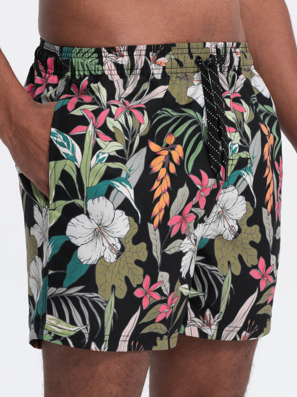 Ombre Clothing Moške črno-zelene tropske vzorčaste kopalke Ombre Clothing