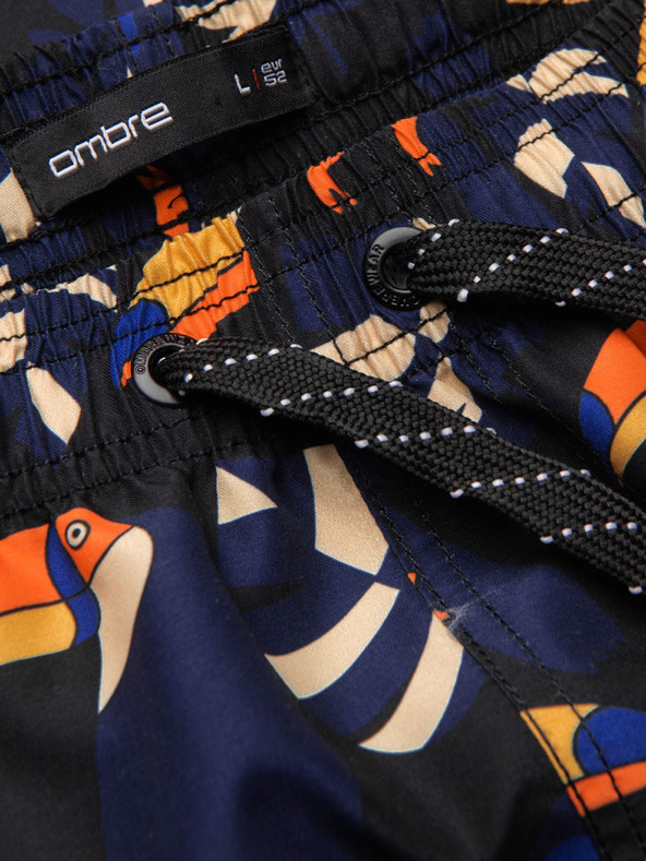 Ombre Clothing Oranžne in modre moške vzorčaste kopalke Ombre Clothing Toucan