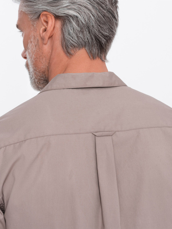 Ombre Clothing Rjava moška srajca s kratkimi rokavi Ombre Oblačila