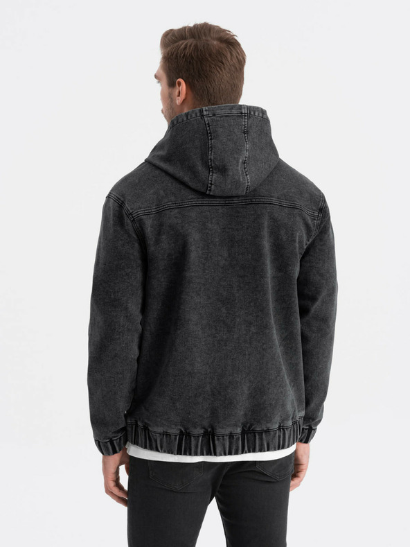 Ombre Clothing Črna moška jakna iz džinsa s kapuco Ombre Clothing