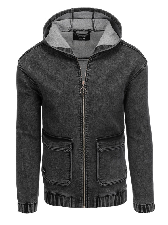 Ombre Clothing Črna moška jakna iz džinsa s kapuco Ombre Clothing