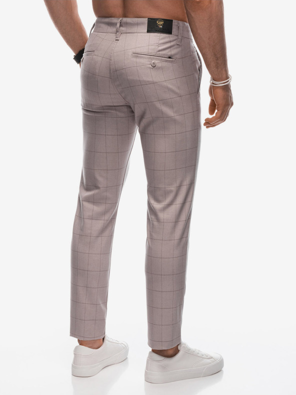 Edoti Bež moške kariraste hlače chino Edoti