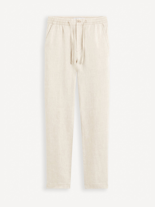 Celio Bež Moške lanene hlače Celio Dolinus