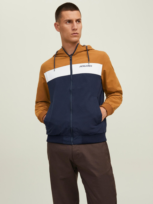 Jack & Jones Rjava in modra moška lahka jakna s kapuco Jack & Jones Rush