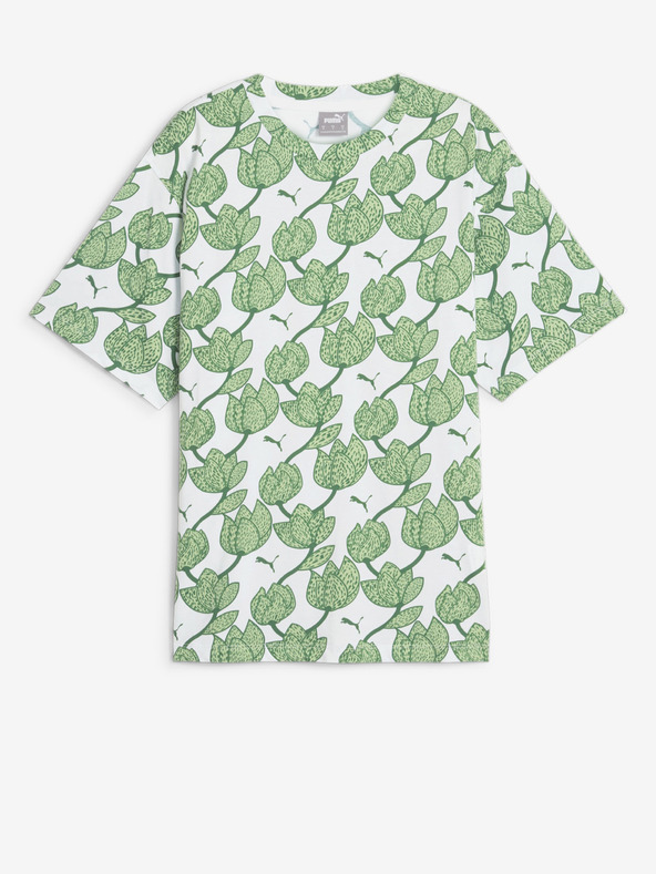 Puma Bela in zelena ženska majica Puma ESS+ Blossom AOP Tee z vzorcem