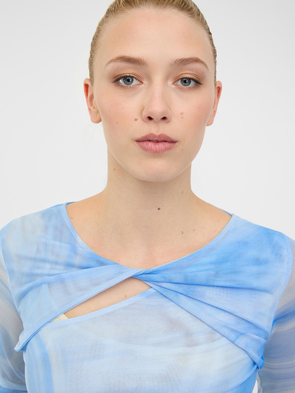 Orsay Modra ženska vzorčasta majica z dolgimi rokavi ORSAY