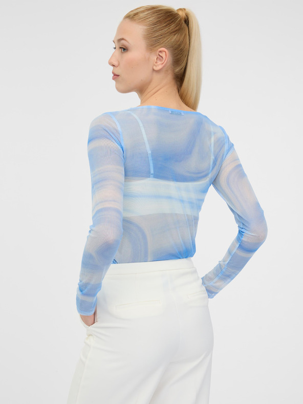 Orsay Modra ženska vzorčasta majica z dolgimi rokavi ORSAY