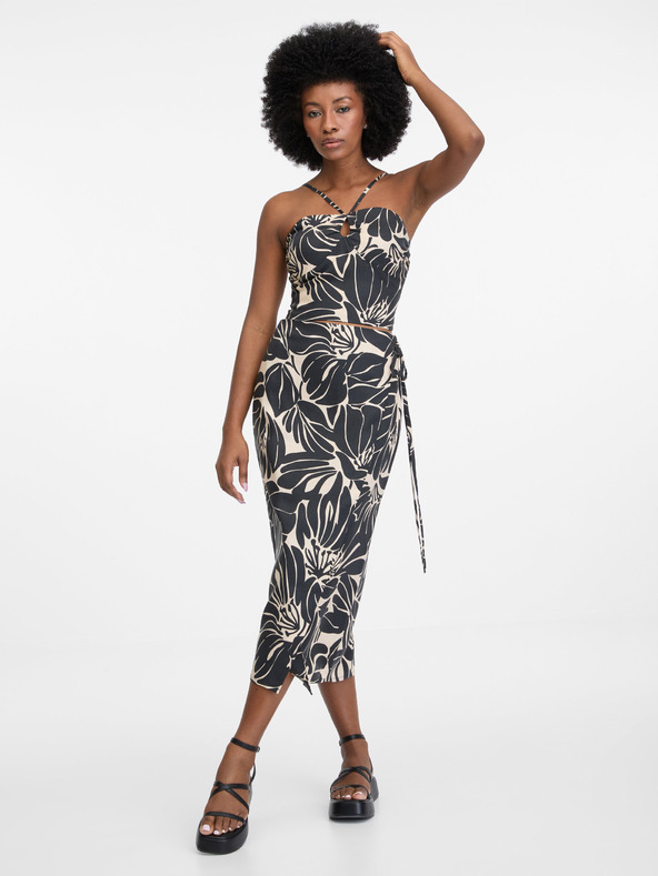 Orsay Črna ženska majica crop z vzorcem ORSAY