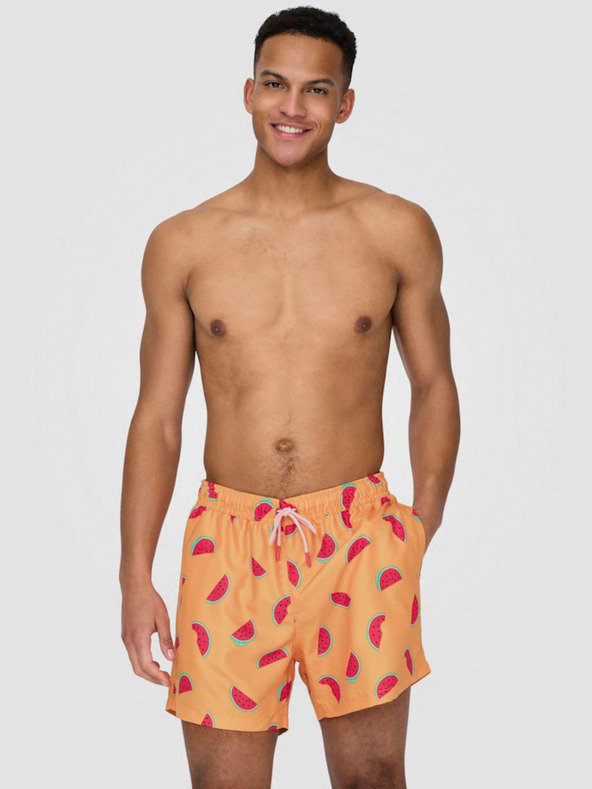 ONLY & SONS Oranžne moške vzorčaste kopalke ONLY & SONS Ted