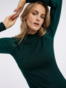 Orsay Temno zelena ženska pletena obleka z rokavi ORSAY