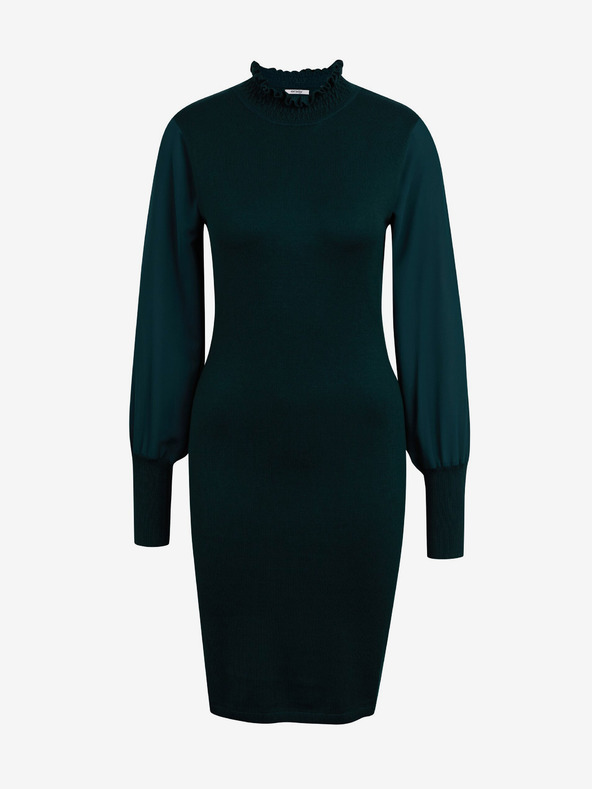 Orsay Temno zelena ženska pletena obleka z rokavi ORSAY